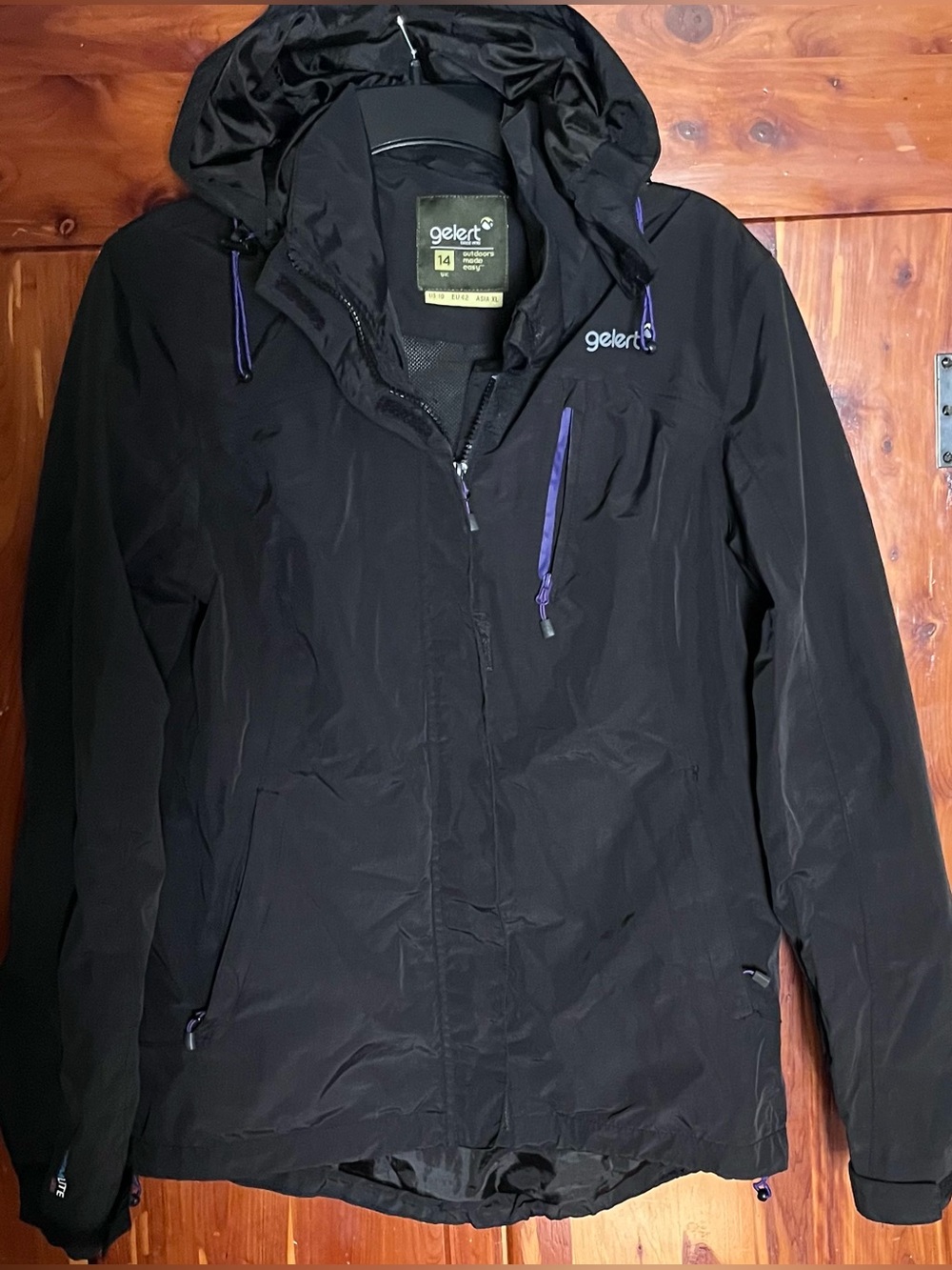 Gelert Women's Black Waterproof Hooded Jacket with purple accents Size US 10